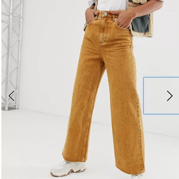 ASOS DESIGN Tall premium wide leg jeans in mustard yellow - Picture 4 of 10